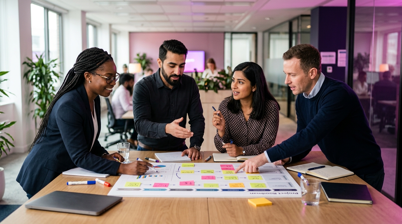 Equipe trabalhando em soluções digitais